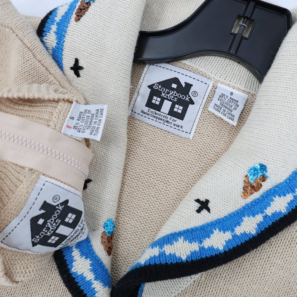 Vintage Storybook Knits Cardigan Sweater womens small Indian children 2 piece - Picture 10 of 11